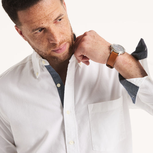 Camisa manga larga unicolor Oxford para Grandes