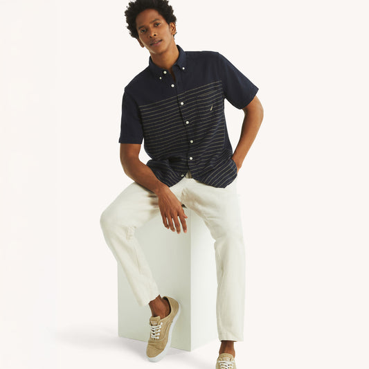 Camisa manga corta de lino con patrón de rayas