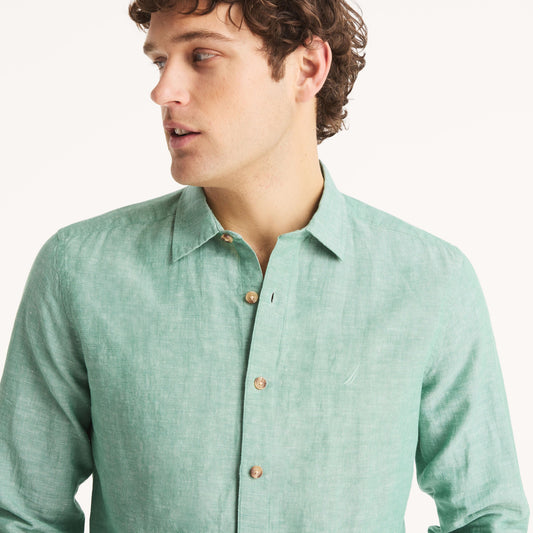 Camisa manga larga unicolor de lino