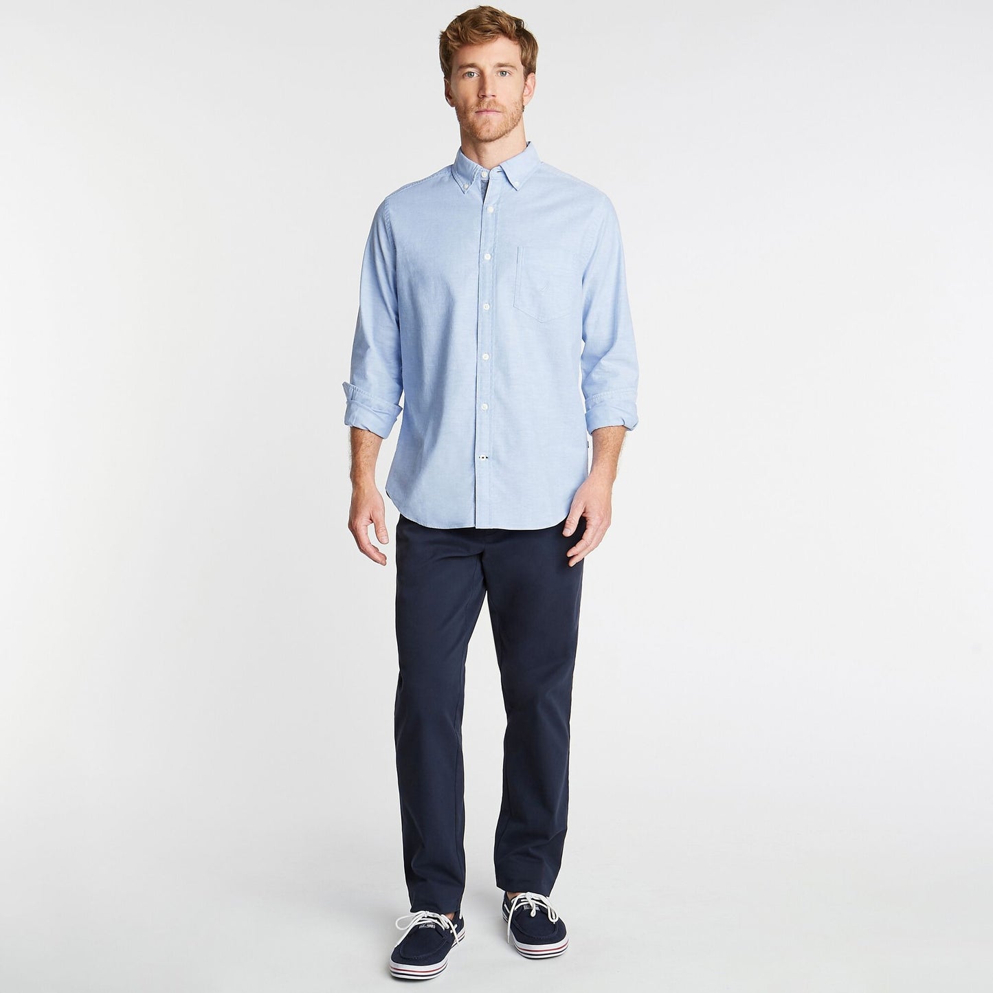 Camisa manga larga unicolor Oxford para Grandes