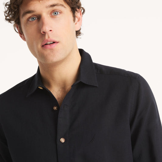 Camisa manga larga unicolor de lino