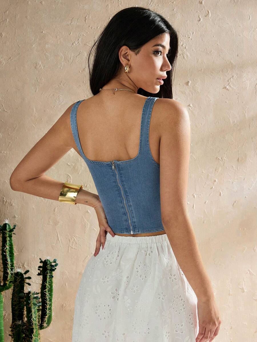 Top denim con efecto lavado