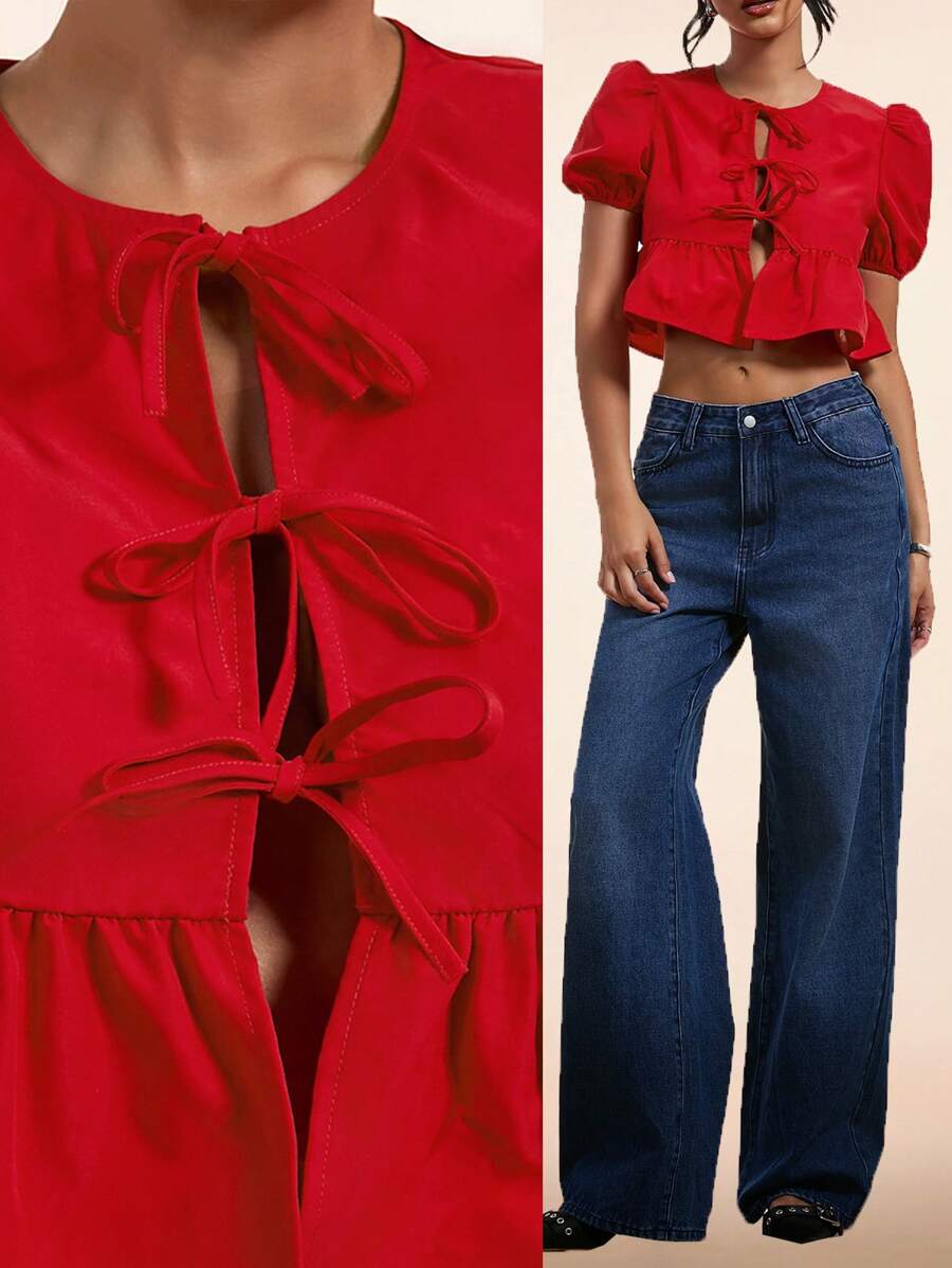 Blusa corta con lazos delanteros