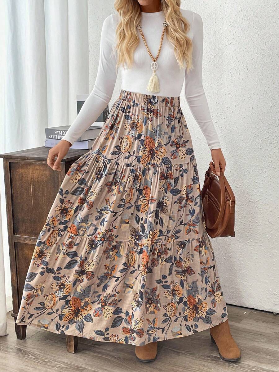Falda con dobladillo con estampado floral