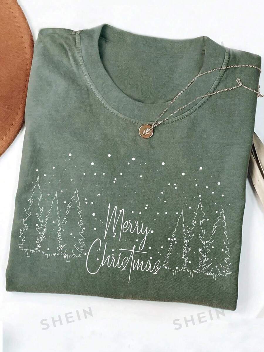 Camiseta estampada con arbol de navidad