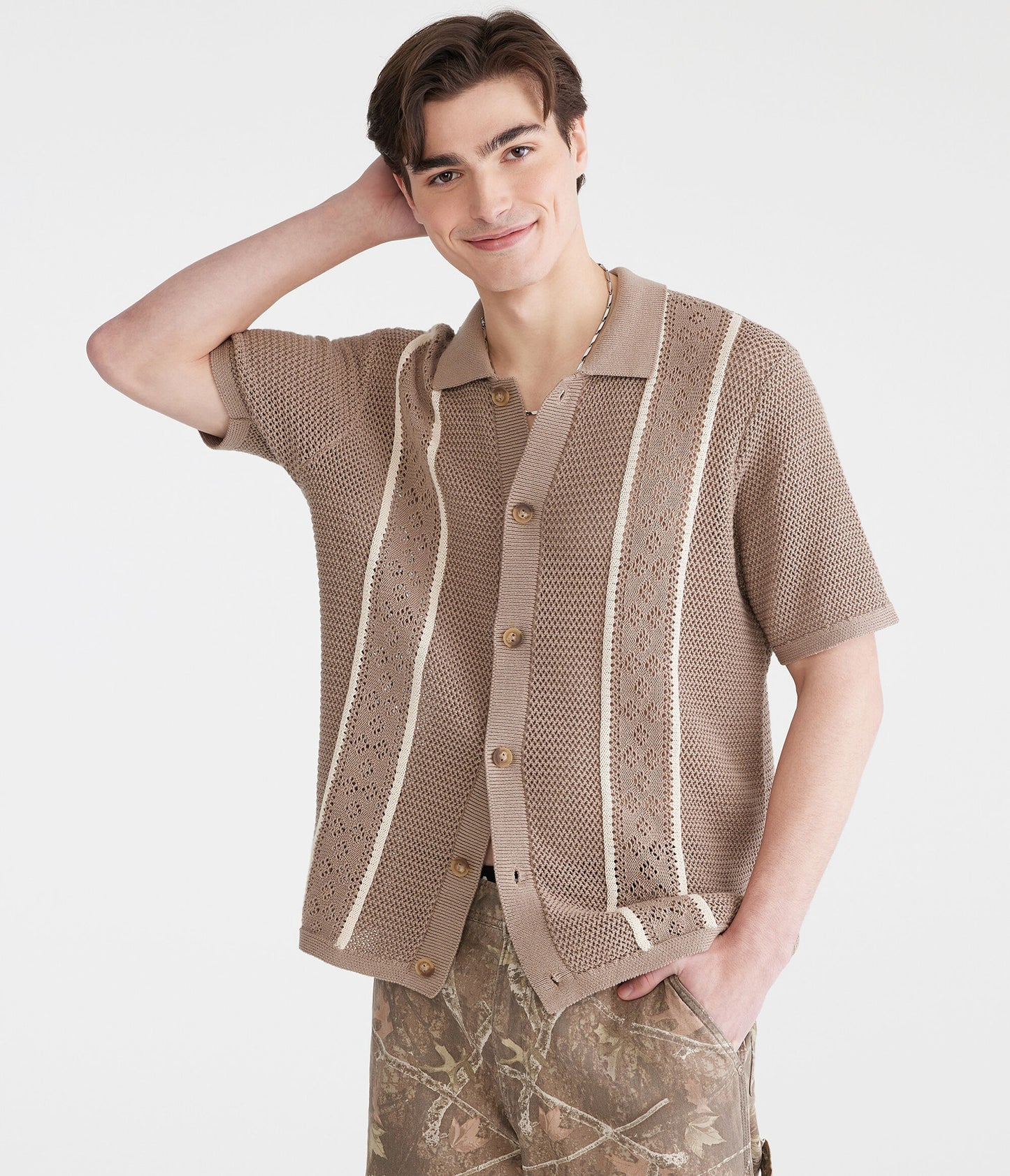 Camisa manga corta con tejido de puntos