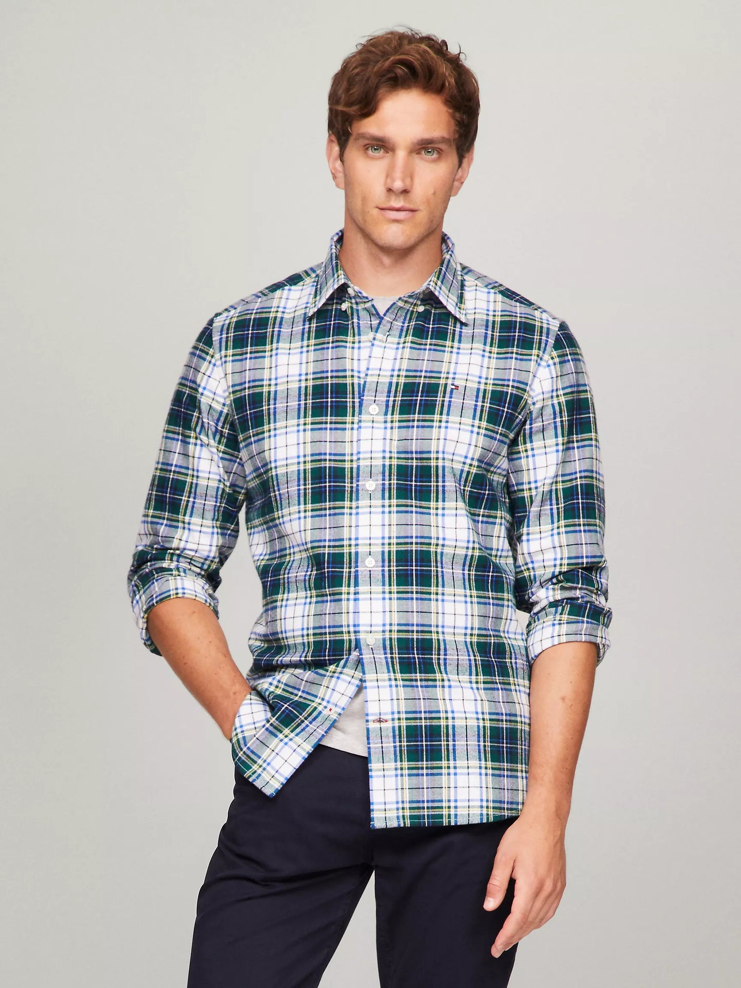 Camisa manga larga a cuadros con bloques de color