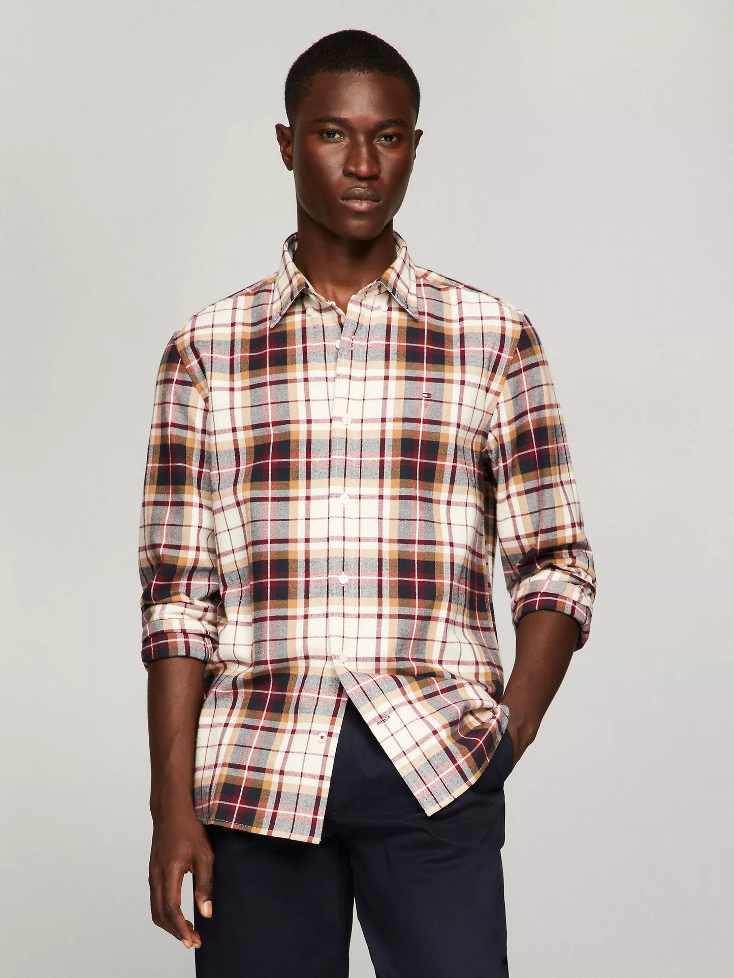 Camisa manga larga a cuadros con bloques de color