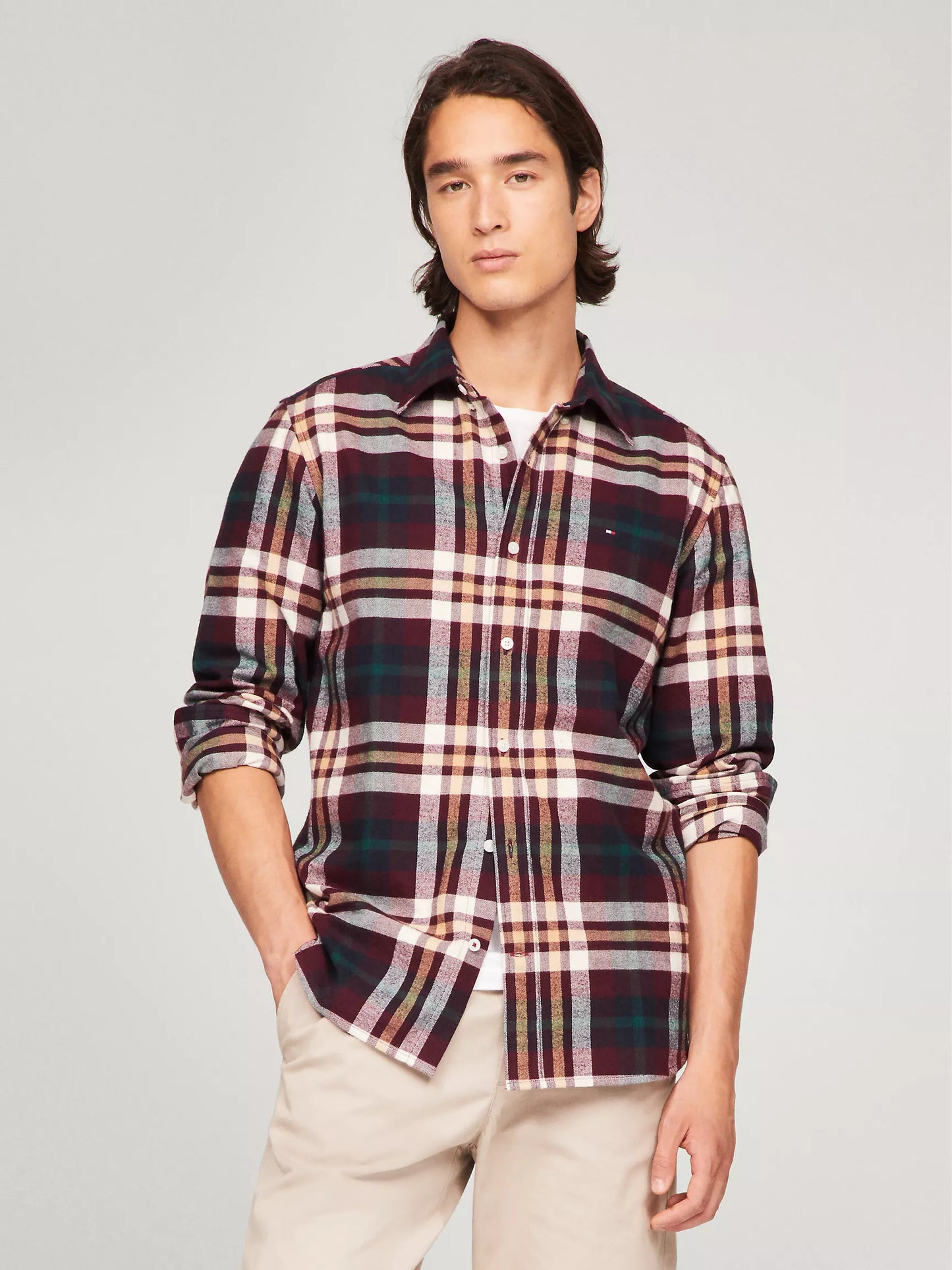 Camisa manga larga a cuadros con bloques de color