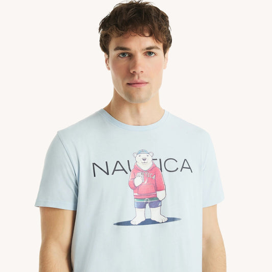 Franela cuello redondo con estampado de oso