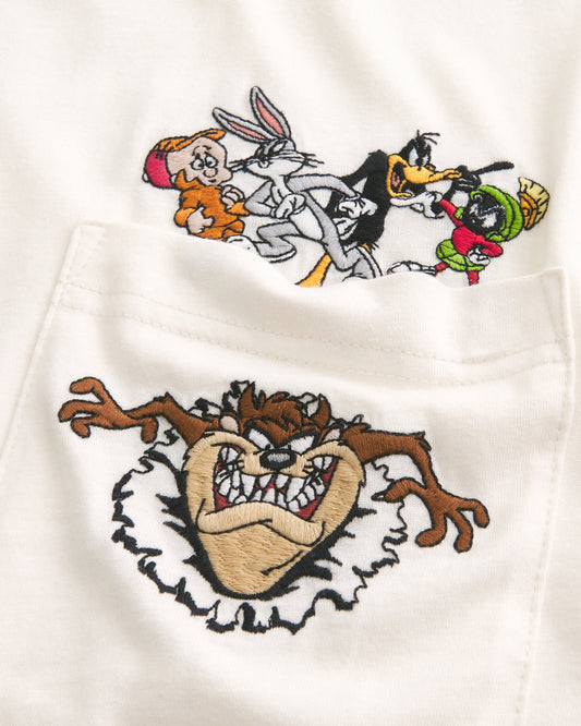 Franela holgada con estampado de Looney Tunes y bolsillo