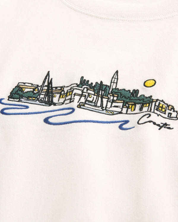 Franela cuello redondo estilo cuadrado con estampado