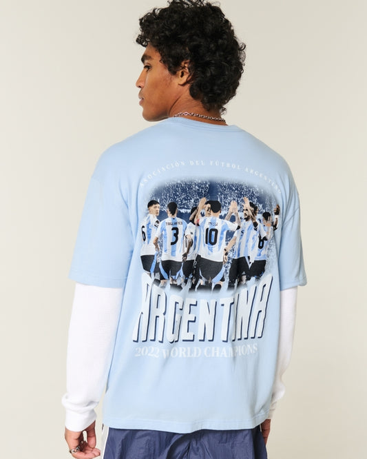 Franela cuello redondo holgada con estampado "Argentina"