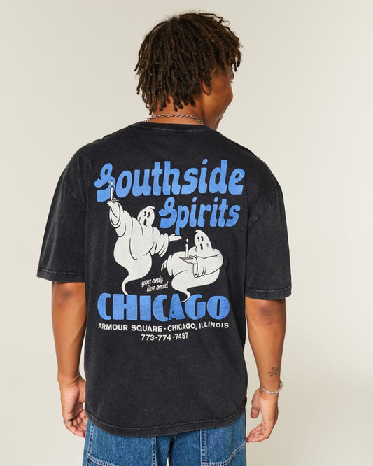 Franela cuello redondo holgada con estampado