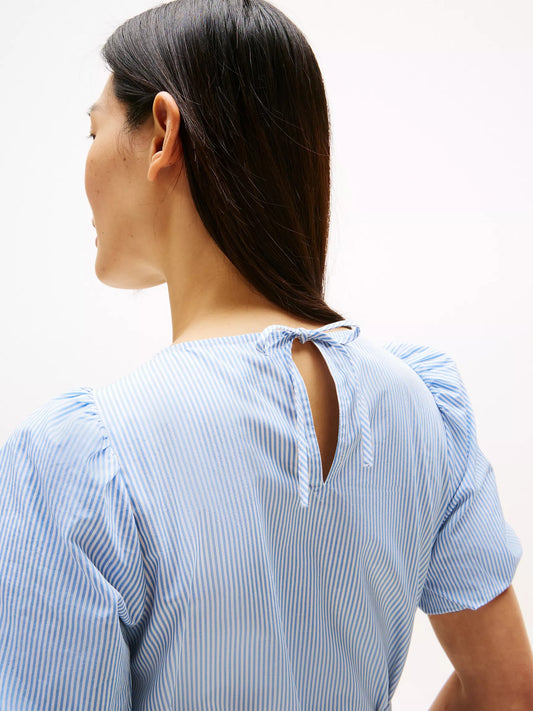 Vestido tela poplin de rayas con cinturón