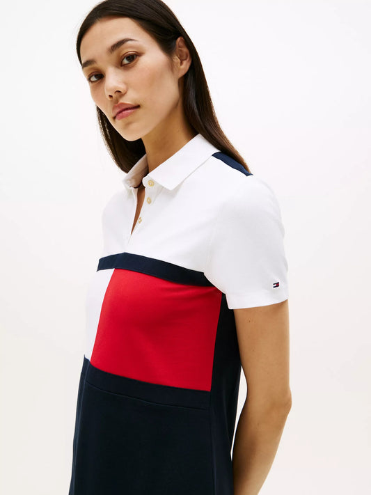 Vestido tela pique con colores en bloque y logo