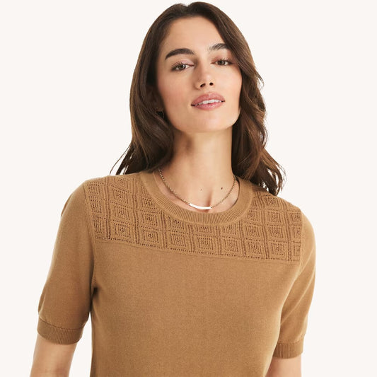 Suéter manga corta con mangas y cuello acanalado