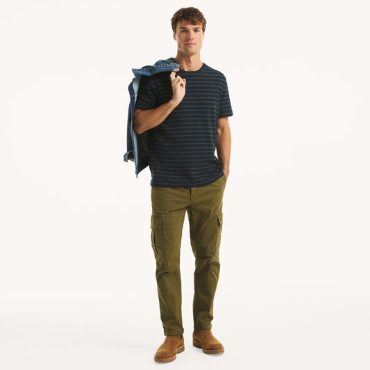 Franela cuello redondo tejido wafle y patrón de rayas