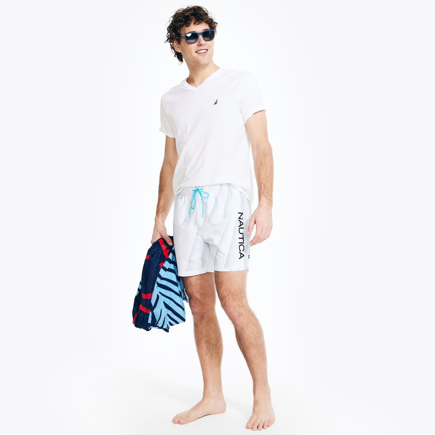 Traje de baño estampado en ondas tipo short 6" secado rápido