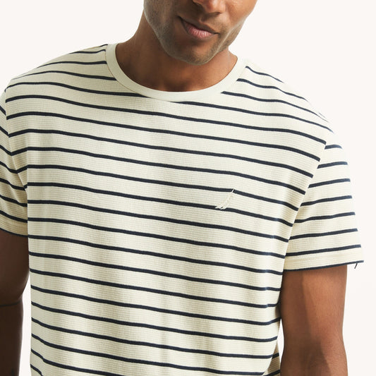 Franela cuello redondo tejido wafle y patrón de rayas