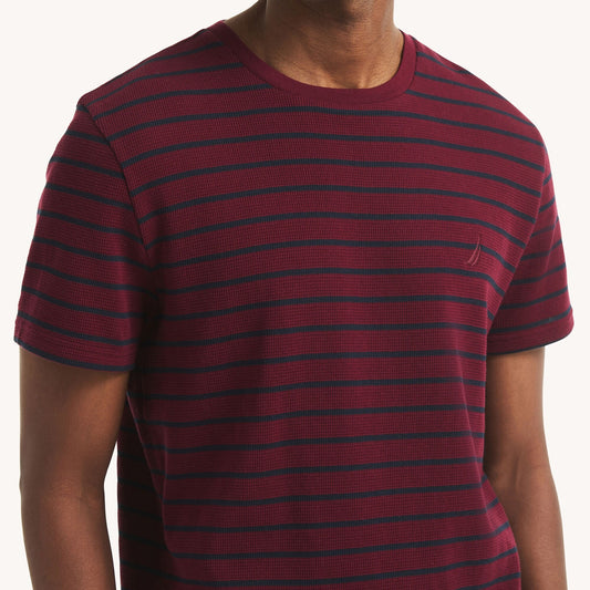 Franela cuello redondo tejido wafle y patrón de rayas