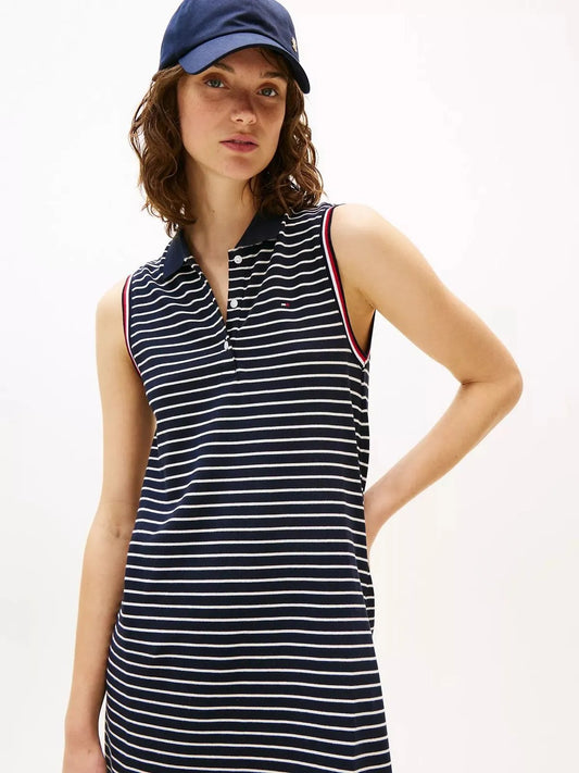 Vestido tela pique sin mangas con patrón de rayas