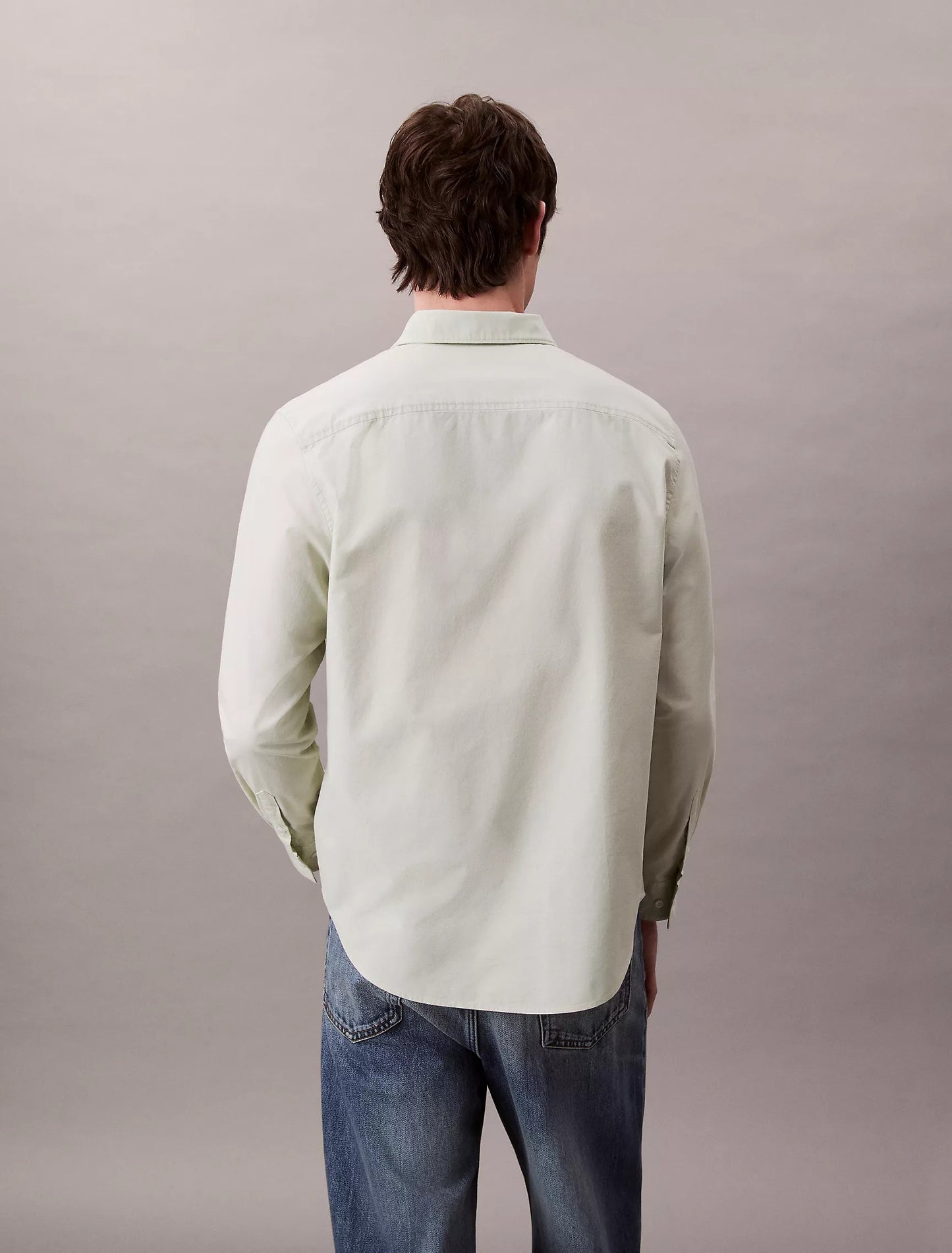 Camisa manga larga unicolor Oxford con logo