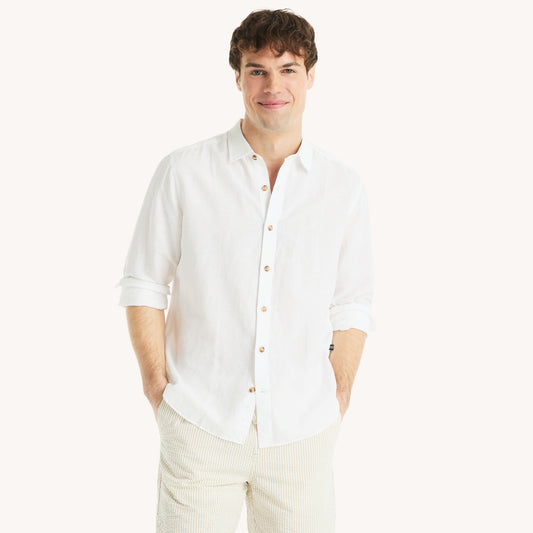 Camisa manga larga unicolor de lino