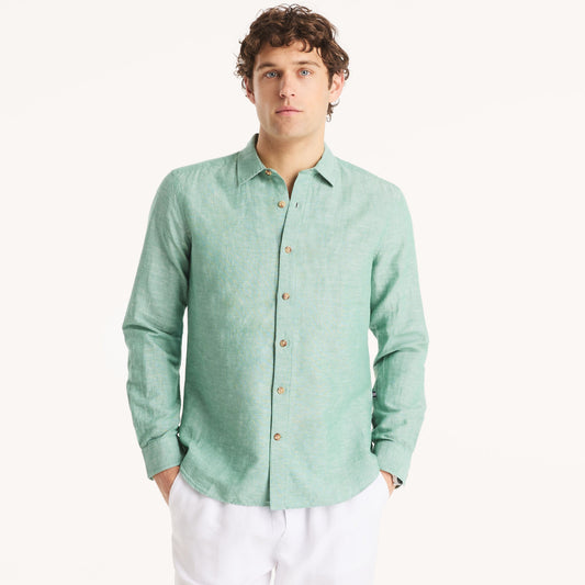 Camisa manga larga unicolor de lino