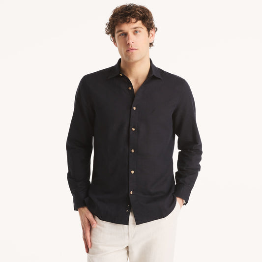 Camisa manga larga unicolor de lino