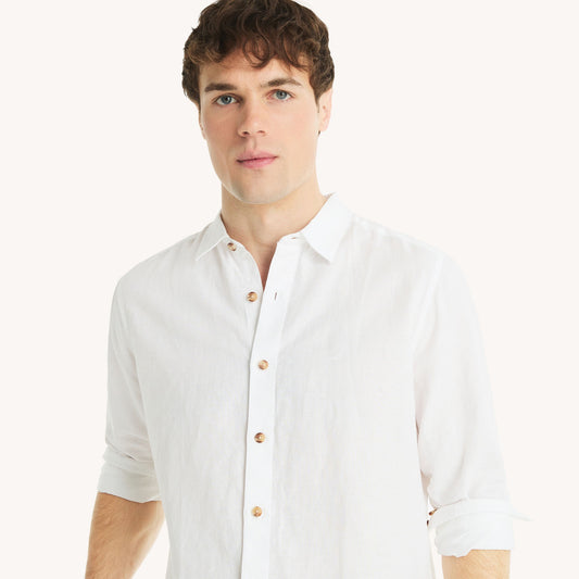 Camisa manga larga unicolor de lino