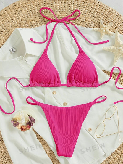 Bañador bikini acanalado Sujetador triángulo halter