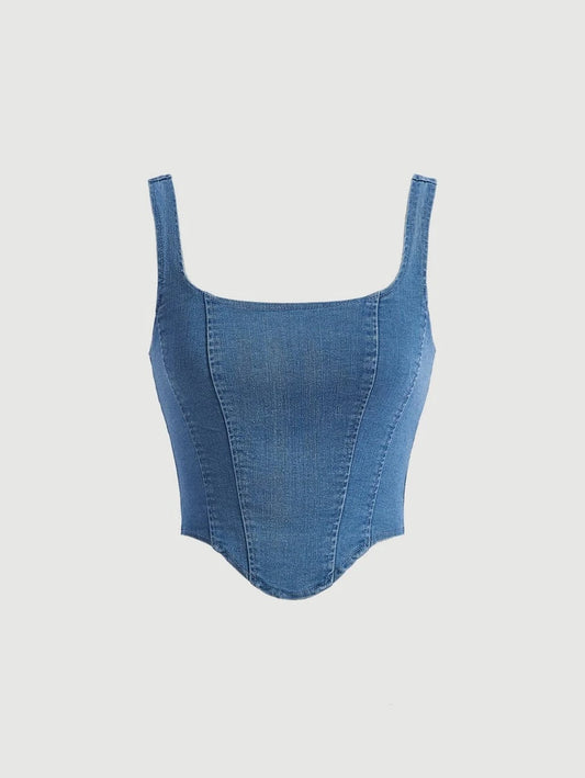 Top denim cuello cuadrado