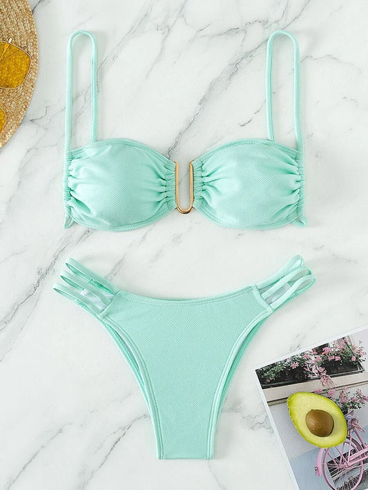 Bañador bikini liso con abertura
