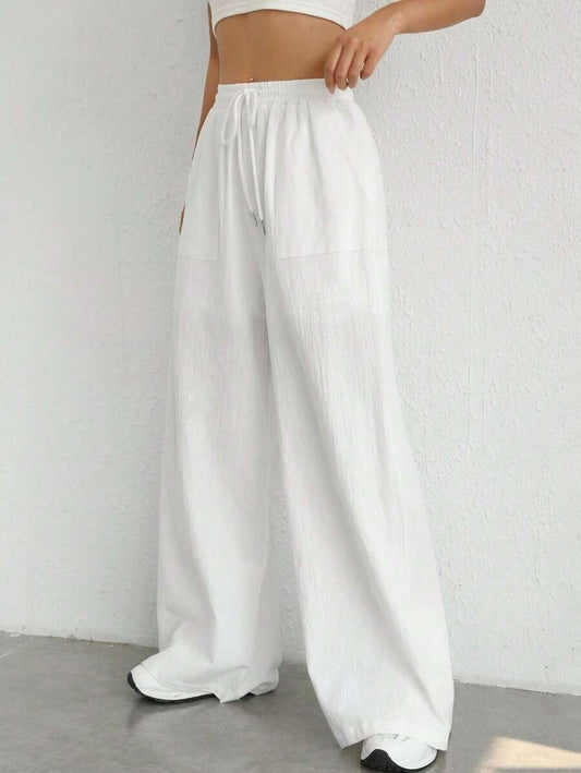 Pantalones de pierna ancha de cintura con cordón