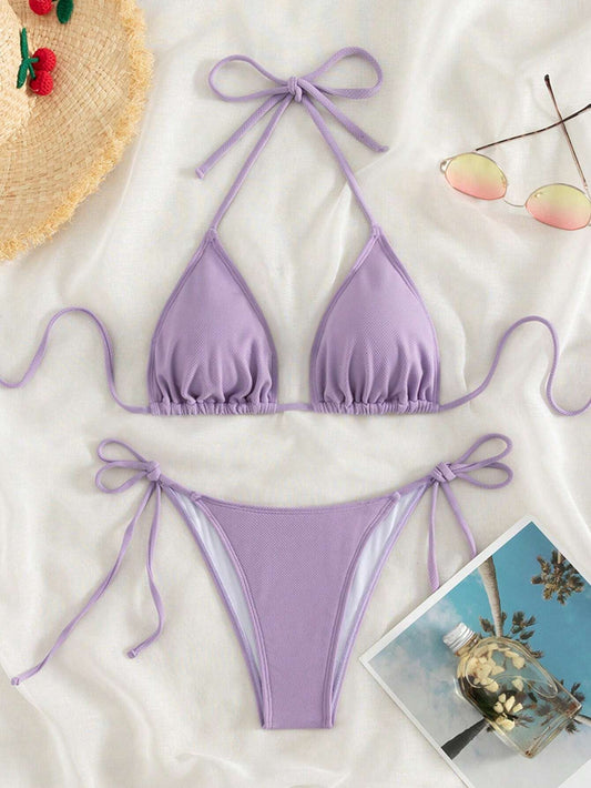 Bañador bikini halter triángulo con cordón lateral