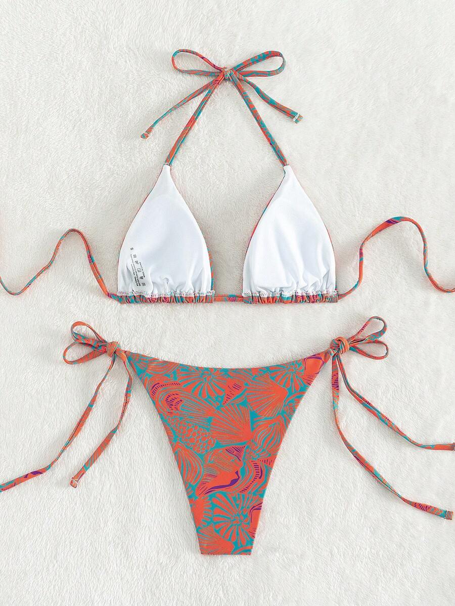 Bañador bikini triángulo halter con estampado de concha