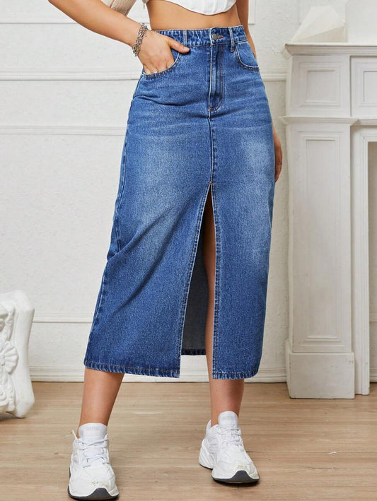 Falda denim con abertura