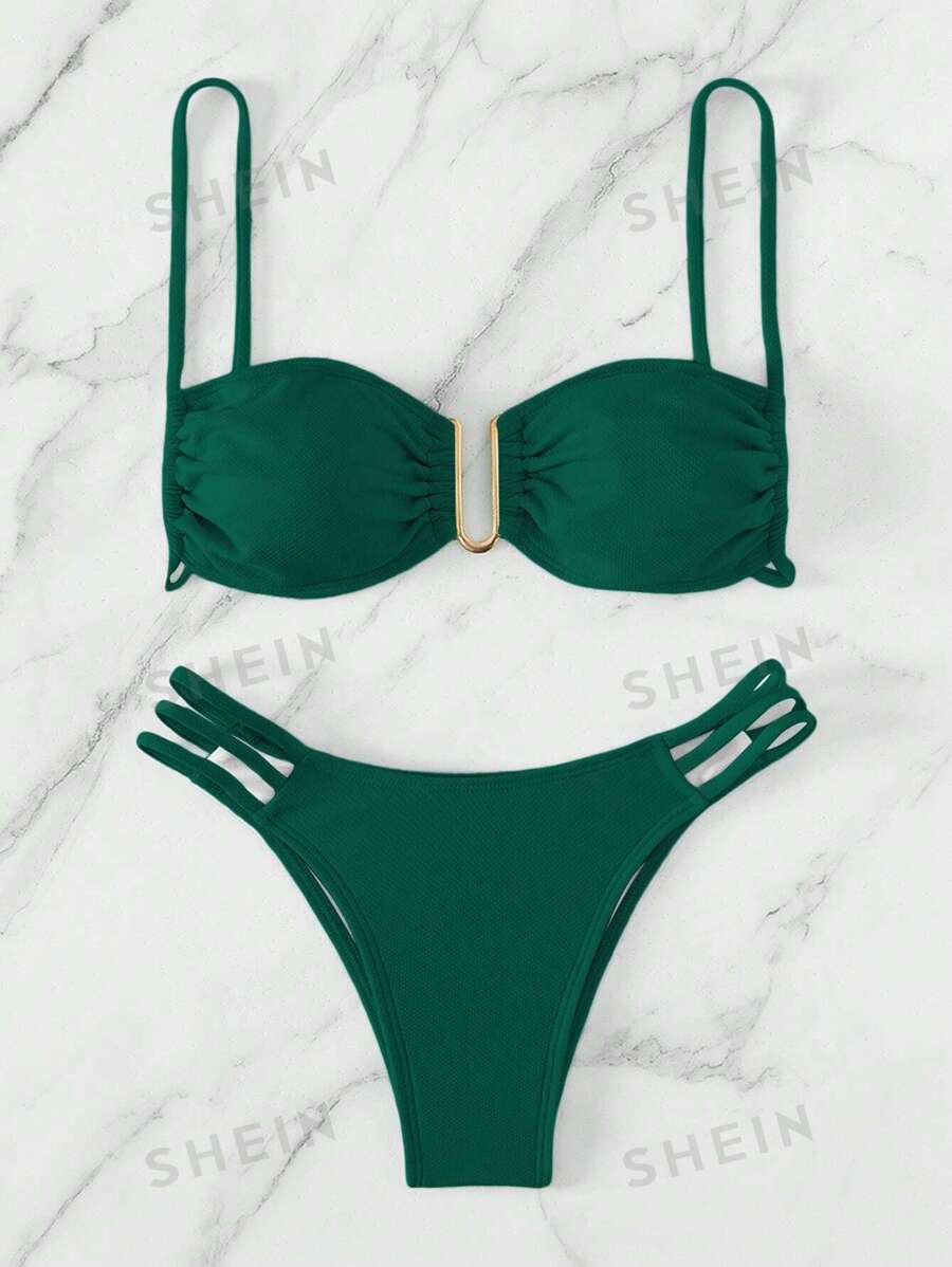 Bañador bikini liso con abertura