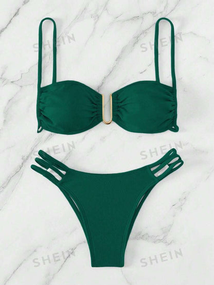 Bañador bikini liso con abertura