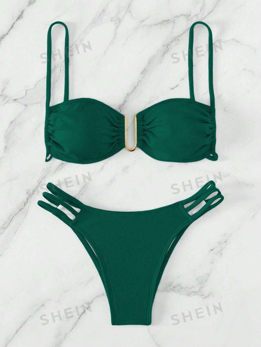 Bañador bikini liso con abertura