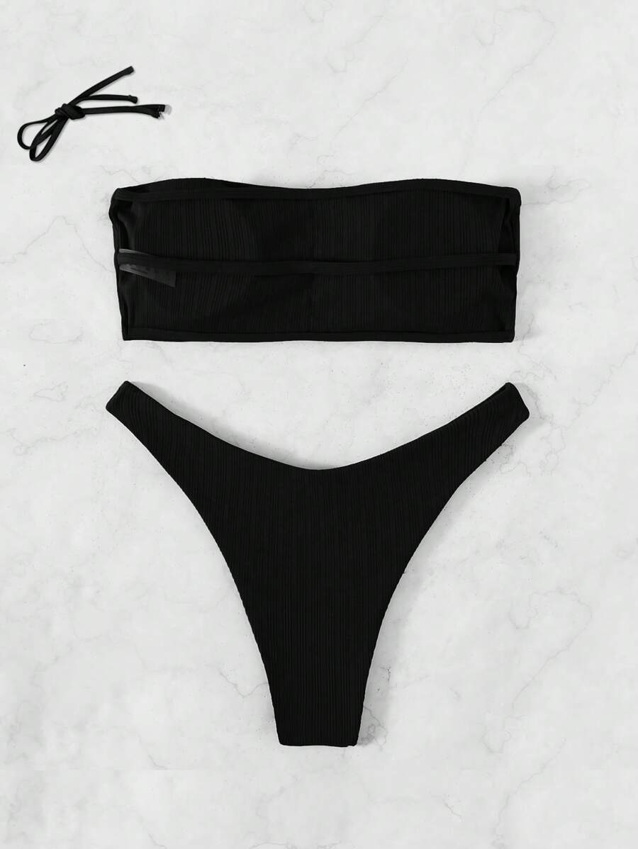 Bañador bikini bandeau de canalé con abertura