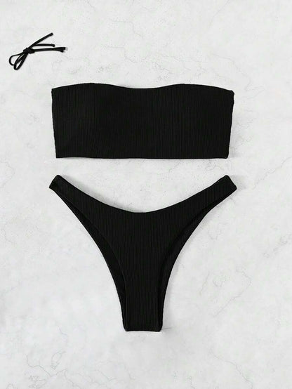 Bañador bikini bandeau de canalé con abertura