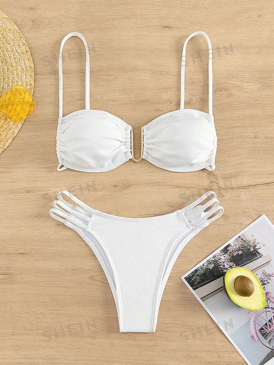 Bañador bikini liso con abertura