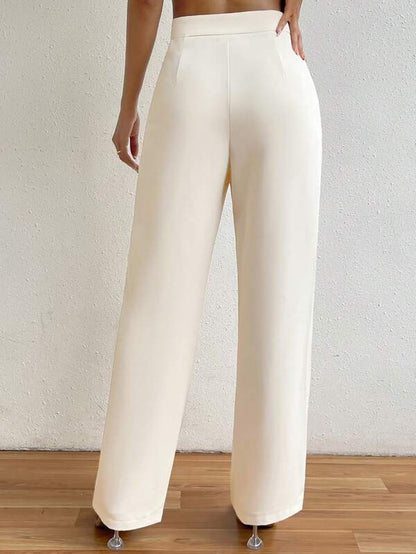 Pantalones rectos de talle alto con fruncido