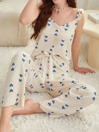 Conjunto de pijama con estampado de corazón