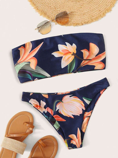 Bañador bikini bandeau con estampado floral