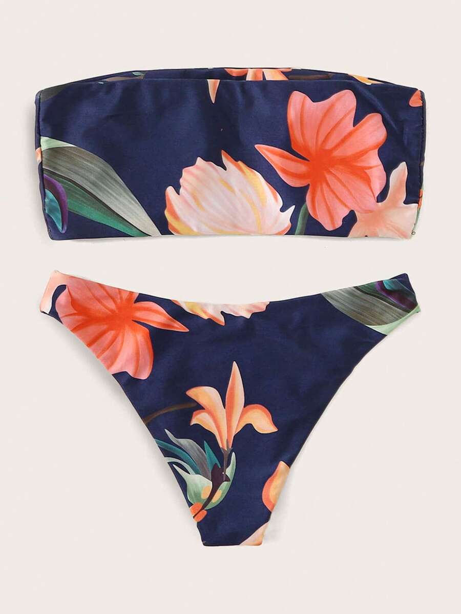 Bañador bikini bandeau con estampado floral