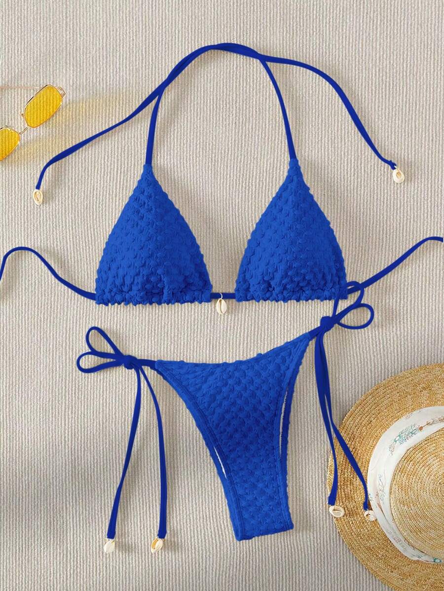 Bañador bikini triángulo halter con diseño de perla artificial