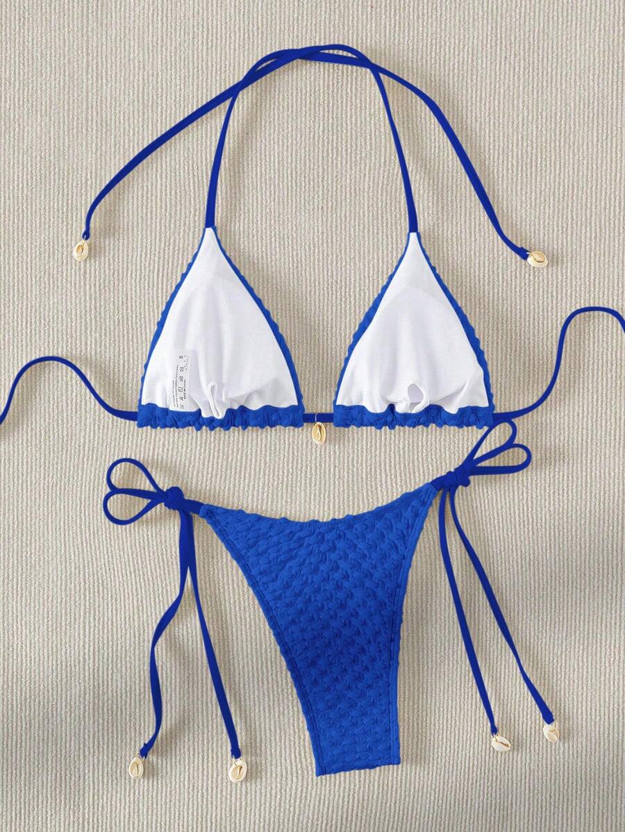 Bañador bikini triángulo halter con diseño de perla artificial